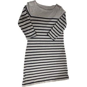 L.L. Bean Womans Size S Reg Grey Navy Blue Stripped Dress 3/4 Sleeves